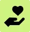 Green icon showing a hand holding a heart, representing personalized customer care and satisfaction